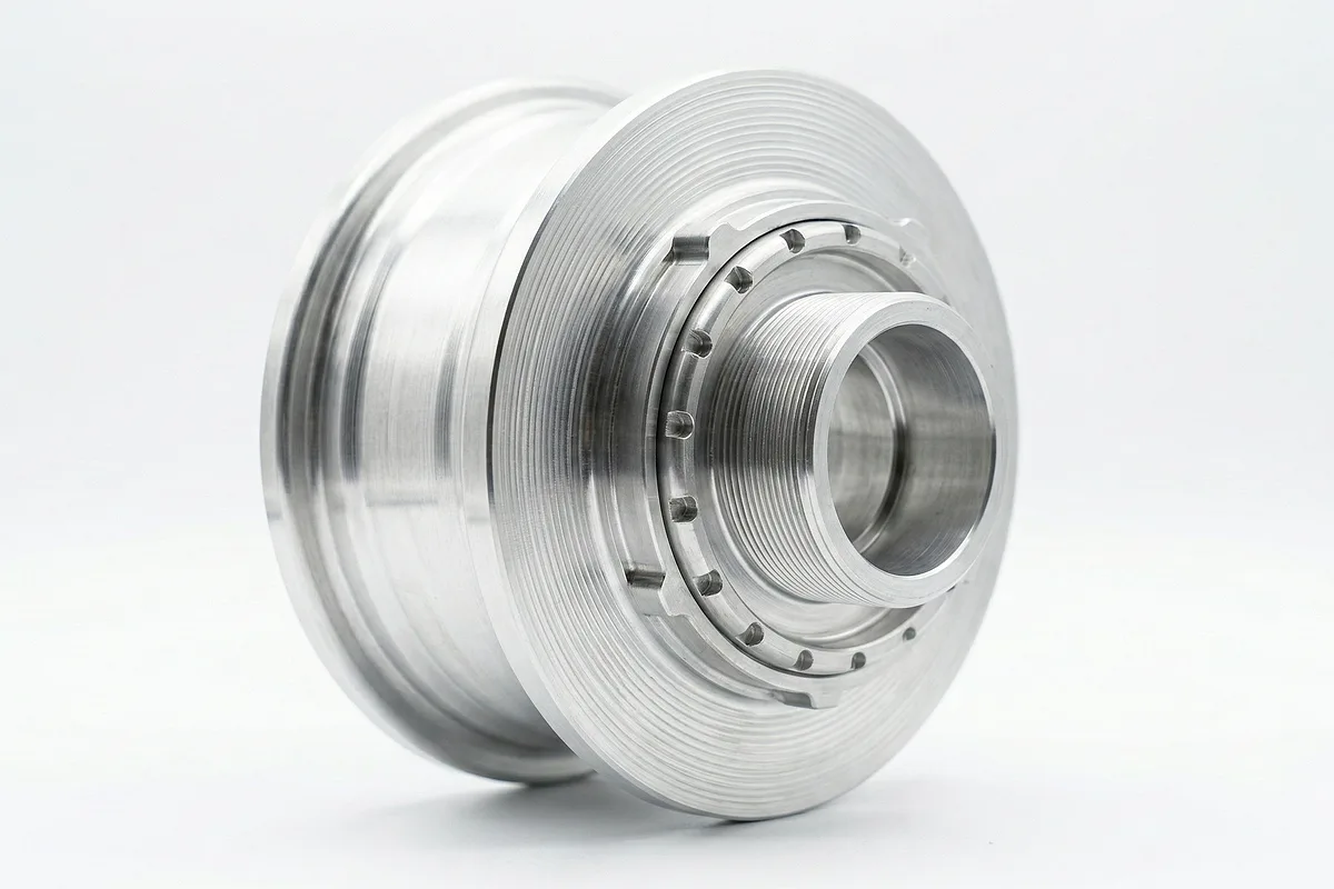 CNC turned aluminum FSAE racing wheel hub with center-lock design